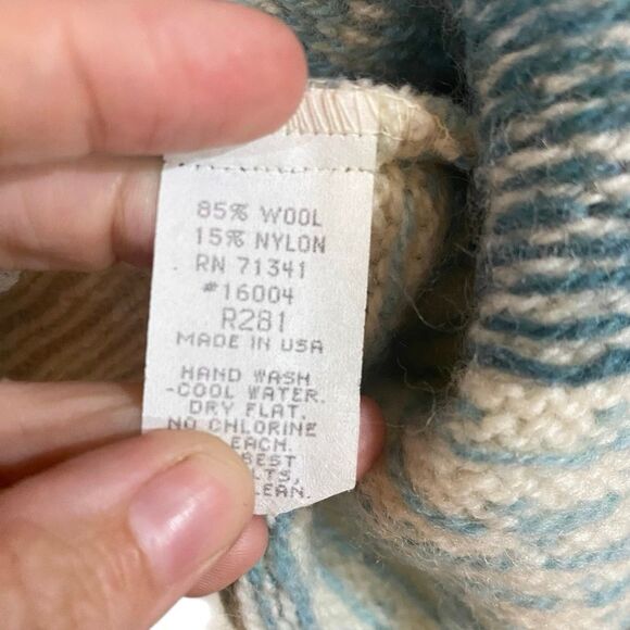 Vintage LL bean Made in USA wool Blend XL cream blue cardigan buttons - Picture 7 of 7